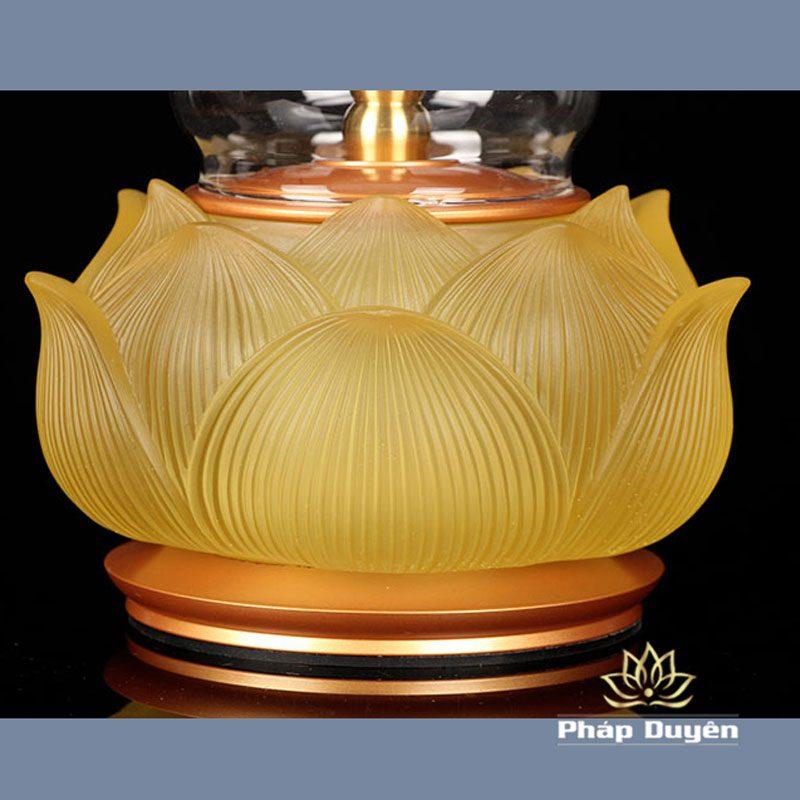 Đèn Dầu Bảo Liên Lưu Ly Chân Đồng Vàng, Cao 16cm - Ảnh 9