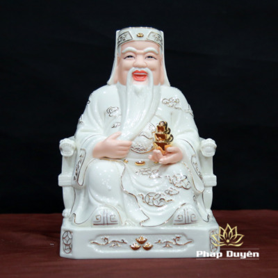 Alternative view of Bộ Tượng Thần Tài - Thổ Địa Ngồi Bằng Sứ Trắng Viền Vàng, Nhiều Kích Cỡ
