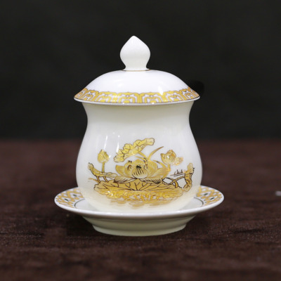 Chén Nước Sứ Trắng Hoa Sen Vàng, Nhiều Kích Cỡ