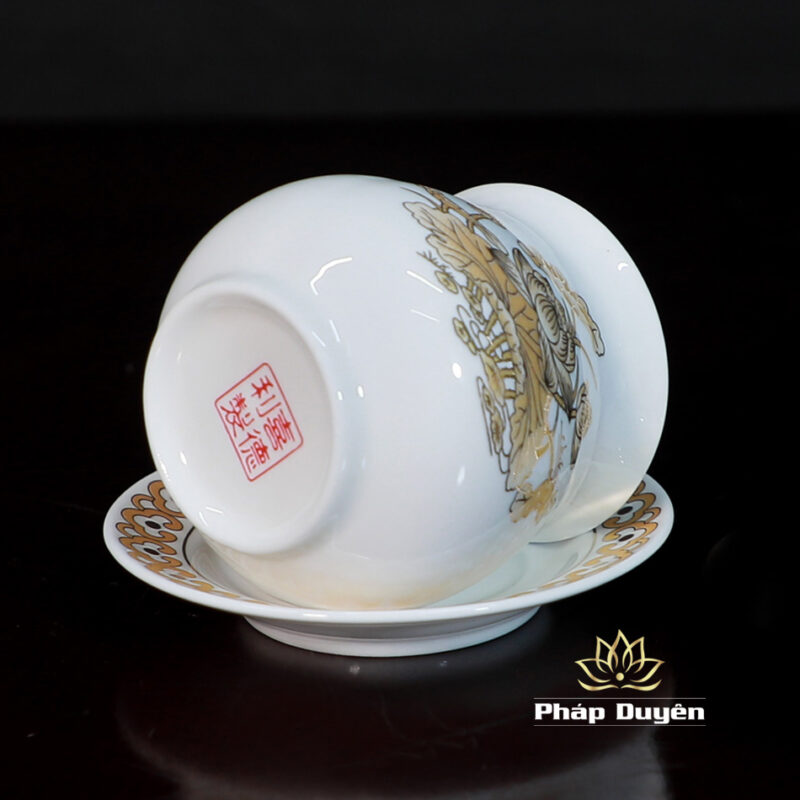 Chén Nước Sứ Trắng Hoa Sen Vàng, Nhiều Kích Cỡ - Ảnh 3