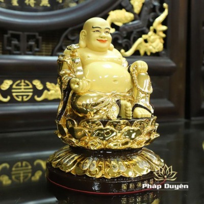 Alternative view of Tượng Đồng Ngài  Di Lặc Ngồi, Bằng Đồng Cao Cấp Mạ Vàng, Cao 26cm