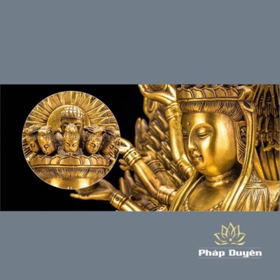 Alternative view of Tượng Nghìn Tay Nghìn Mắt (Thiên Thủ Thiên Nhãn) Ngồi, Bằng Đồng Vàng, Cao 30cm (Tổng 36.5cm)