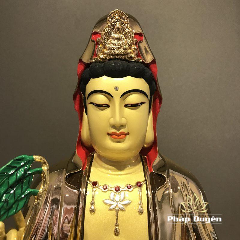 Tượng Phật Bà Quan Âm Ngồi, Đồng Đài Loan Mạ Vàng, Kích Thước 41x27x27cm - Ảnh 2