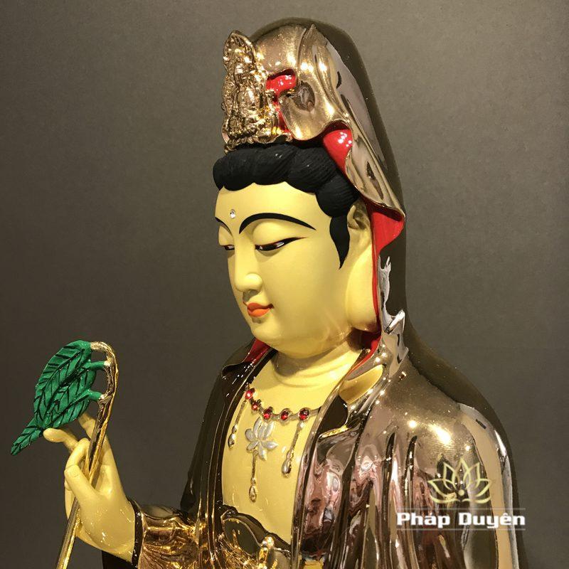 Tượng Phật Bà Quan Âm Ngồi, Đồng Đài Loan Mạ Vàng, Kích Thước 41x27x27cm - Ảnh 4