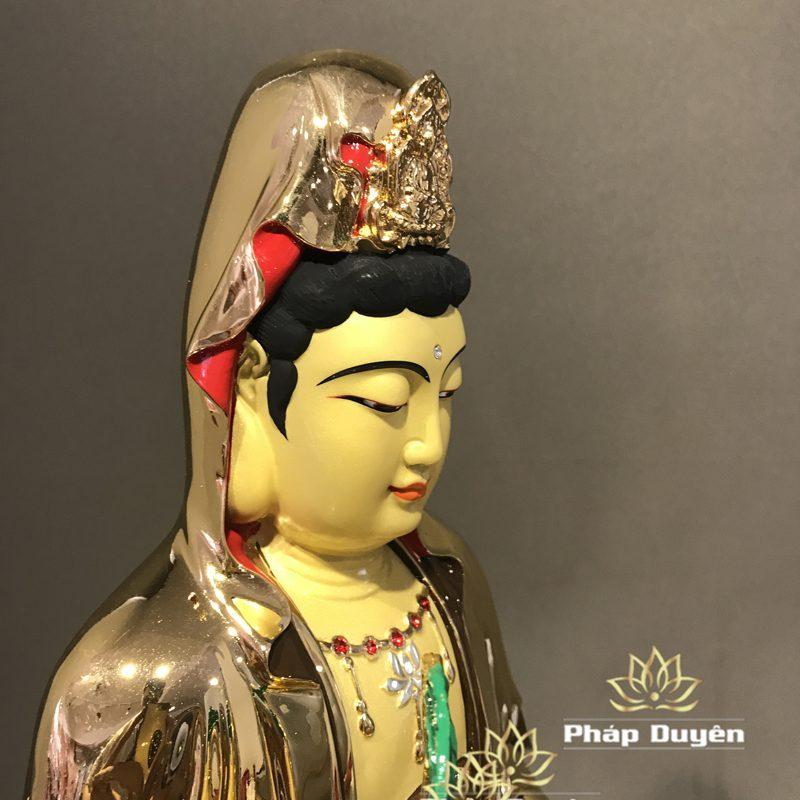Tượng Phật Bà Quan Âm Ngồi, Đồng Đài Loan Mạ Vàng, Kích Thước 41x27x27cm - Ảnh 3
