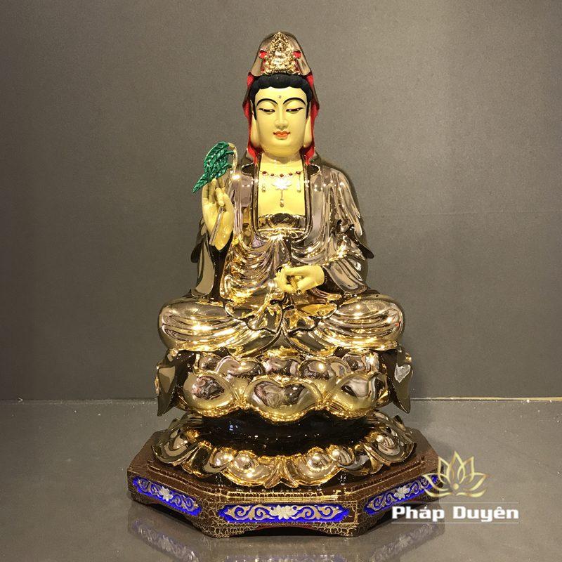 Tượng Phật Bà Quan Âm Ngồi, Đồng Đài Loan Mạ Vàng, Kích Thước 41x27x27cm - Ảnh 7