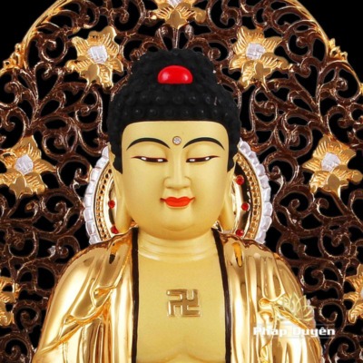 Alternative view of Tượng Đức Bổn Sư Thích Ca Mâu Ni Ngồi, Bằng Đồng Đài Loan Mạ Vàng, Kích thước 31x20x20cm, (Tổng cao 39cm)