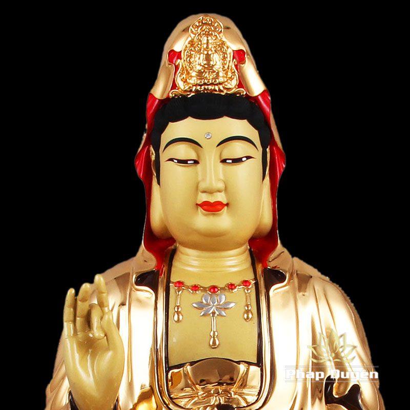 Tượng Đồng Ngài Quan Âm Ngồi, Đồng Đài Loan Mạ Vàng, Kích Thước 46x25x25cm - Ảnh 2