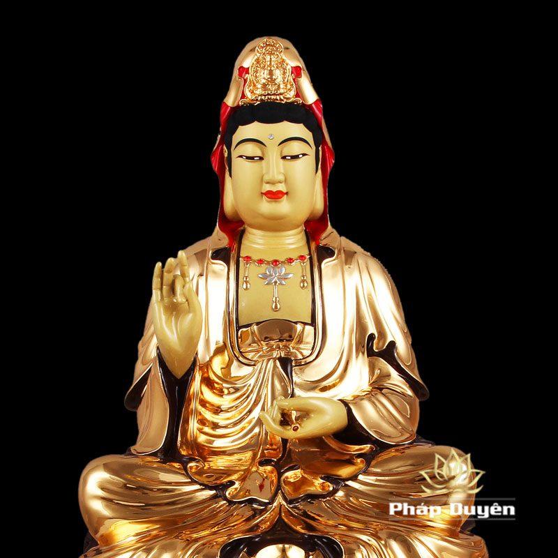 Tượng Đồng Ngài Quan Âm Ngồi, Đồng Đài Loan Mạ Vàng, Kích Thước 46x25x25cm - Ảnh 3