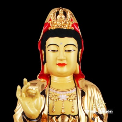 Alternative view of Tượng Phật Bà Quan Âm Ngồi, Đồng Đài Loan Mạ Vàng, Kích Thước 61x43x36cm