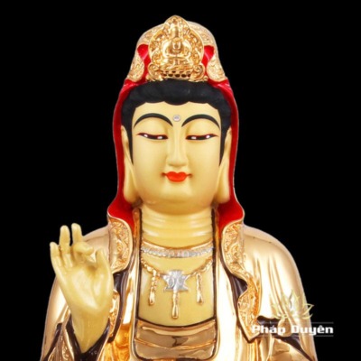 Alternative view of Tượng Phật Ngài Quan Âm Ngồi, Đồng Đài Loan Mạ Vàng, Kích Thước 30x16x16cm