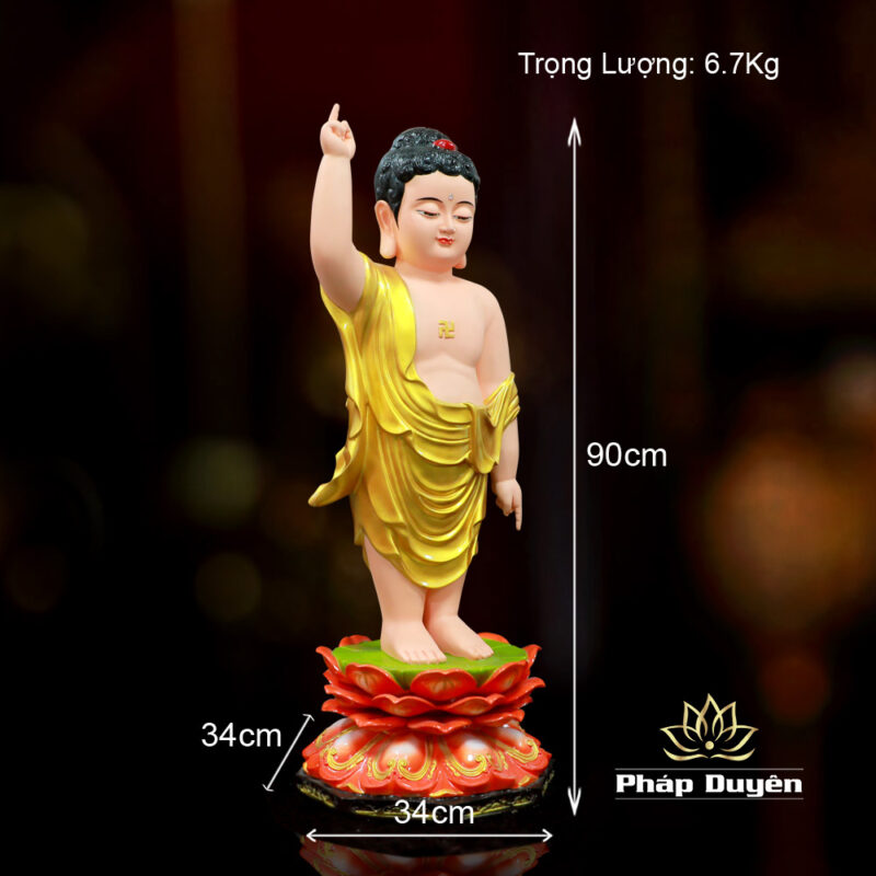 Tượng Phật Đản Sanh Vàng Vẽ, Chất Liệu Composite, Cao 90cm - Ảnh 6