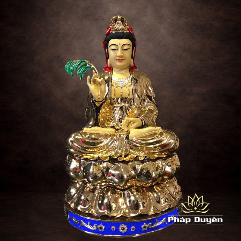Tượng Phật Bà Quan Âm Ngồi, Bằng Đồng Đài Loan Mạ Vàng, Kích Thước 66x38x37cm - ảnh 5