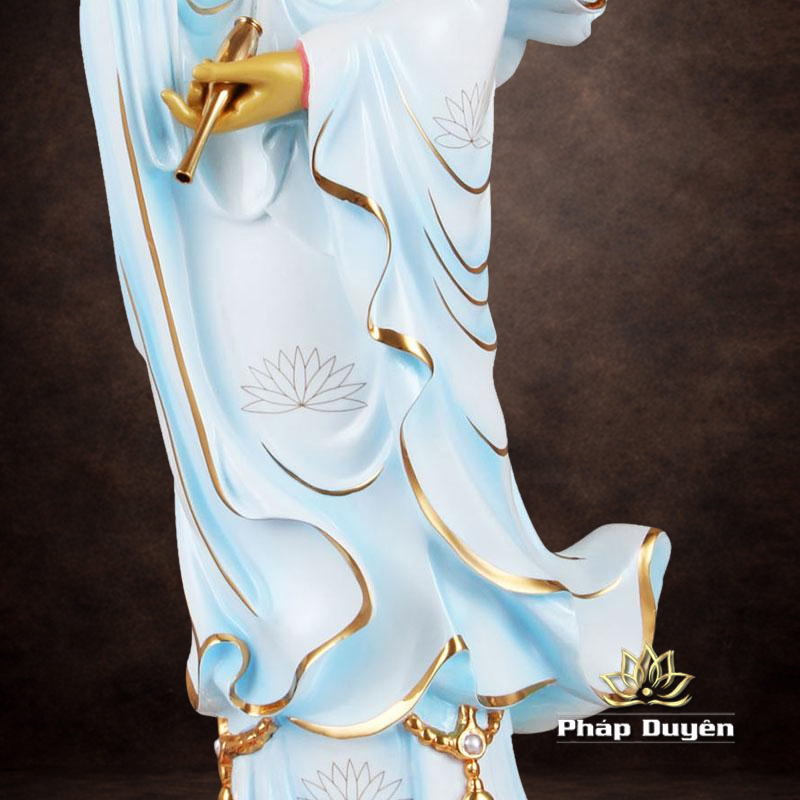 Tượng Phật Bà Quan Âm Đứng Hoa Sen, Đồng Đài Loan Mạ Sơn Cao Cấp, Kích Thước 64x26x23cm - ảnh 8