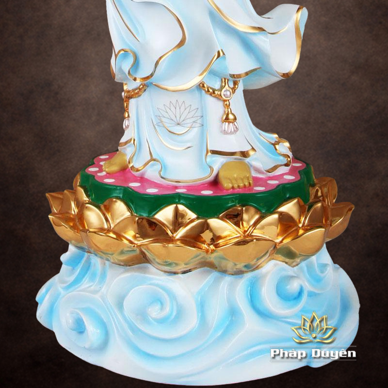 Tượng Phật Bà Quan Âm Đứng Hoa Sen, Đồng Đài Loan Mạ Sơn Cao Cấp, Kích Thước 64x26x23cm - ảnh 9