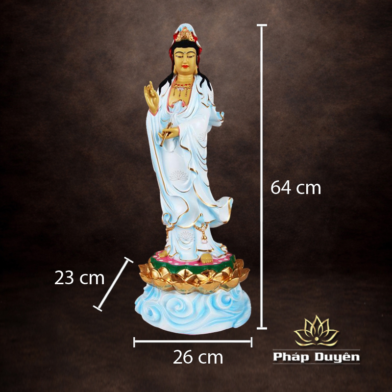 Tượng Phật Bà Quan Âm Đứng Hoa Sen, Đồng Đài Loan Mạ Sơn Cao Cấp, Kích Thước 64x26x23cm - ảnh 10