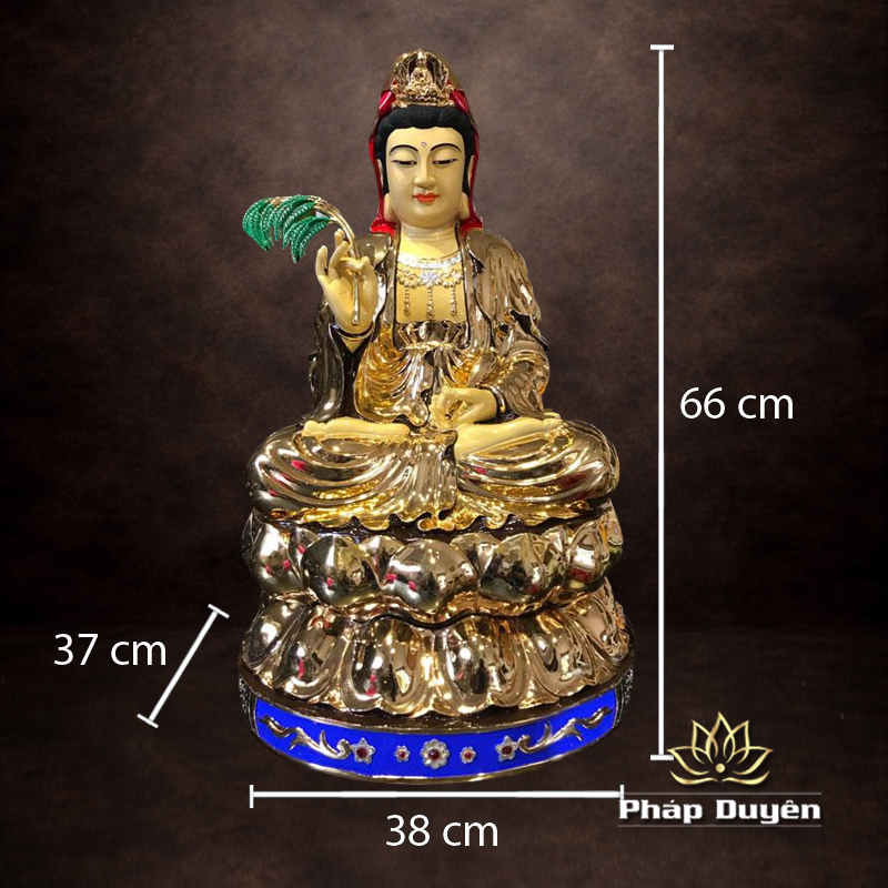 Tượng Phật Bà Quan Âm Ngồi, Bằng Đồng Đài Loan Mạ Vàng, Kích Thước 66x38x37cm - ảnh 8