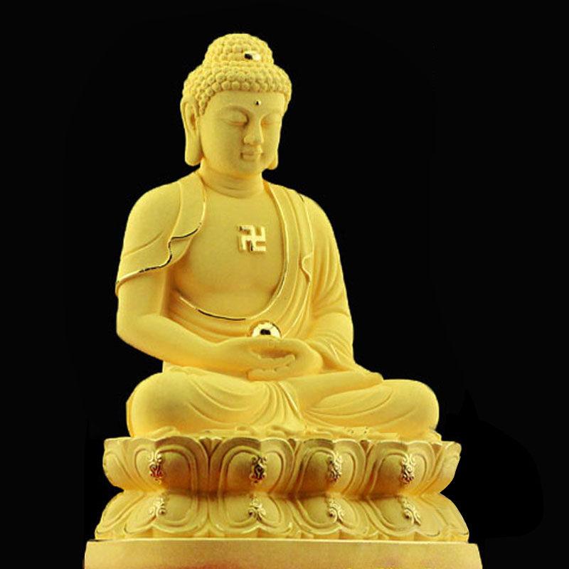 Tượng Đồng Bổn Sư Thích Ca Mâu Ni, Phủ Nhung Vàng Kim Sa, Để Xe Hơi, Để Bàn Làm Việc, Cao 19cm