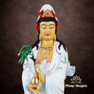 Góc nhìn khác của Tượng Phật Bà Quan Âm Đứng Cưỡi Mây, Đồng Đài Loan Mạ Sơn Cao Cấp, Kích Thước 66x26x23cm