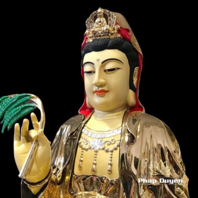 Alternative view of Tượng Phật Bà Quan Âm Ngồi, Bằng Đồng Đài Loan Mạ Vàng, Kích Thước 66x38x37cm