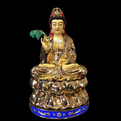 Tượng Phật Bà Quan Âm Ngồi, Bằng Đồng Đài Loan Mạ Vàng, Kích Thước 66x38x37cm