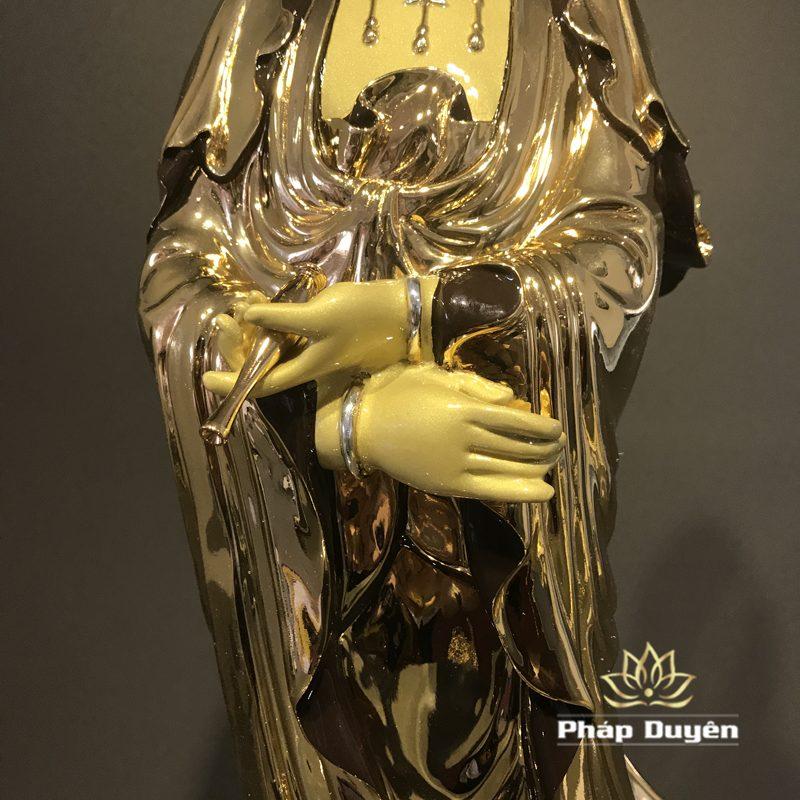 Tượng Phật Bà Quan Âm Phổ Từ Đứng, Đồng Đài Loan Mạ Vàng, Kích Thước 64x27x27cm (Tổng Cao 76cm) - Ảnh 5
