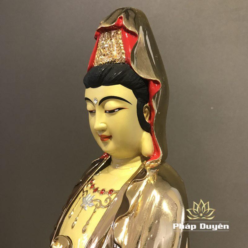 Tượng Phật Bà Quan Âm Phổ Từ Đứng, Đồng Đài Loan Mạ Vàng, Kích Thước 64x27x27cm (Tổng Cao 76cm) - Ảnh 3