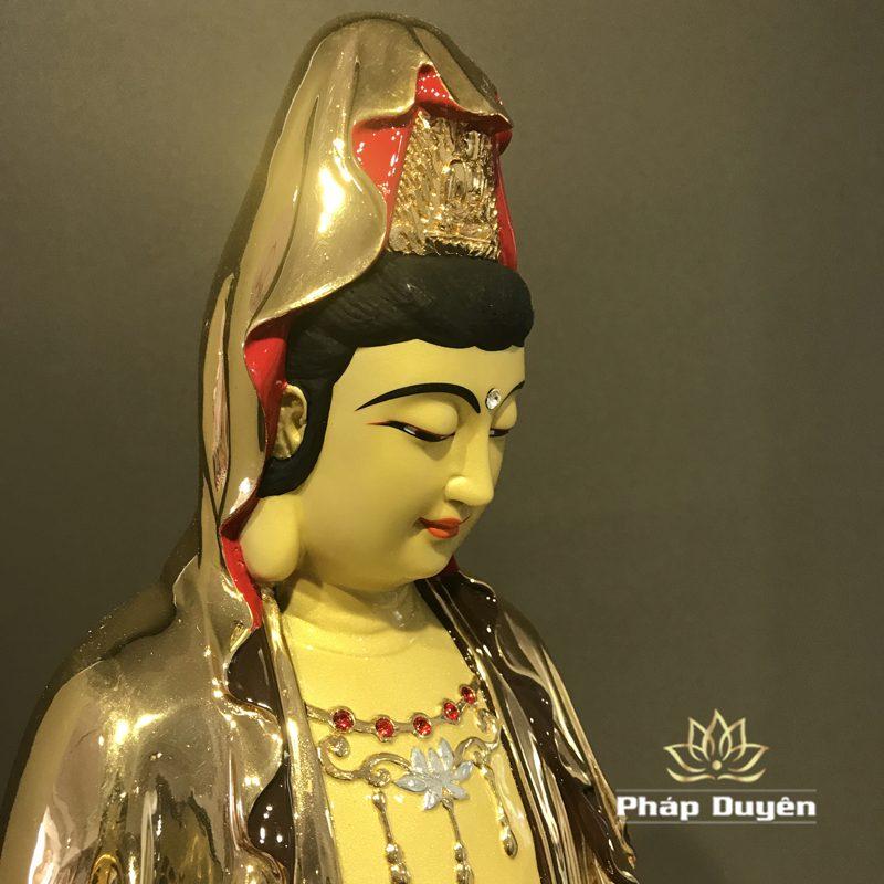 Tượng Phật Bà Quan Âm Phổ Từ Đứng, Đồng Đài Loan Mạ Vàng, Kích Thước 64x27x27cm (Tổng Cao 76cm) - Ảnh 4