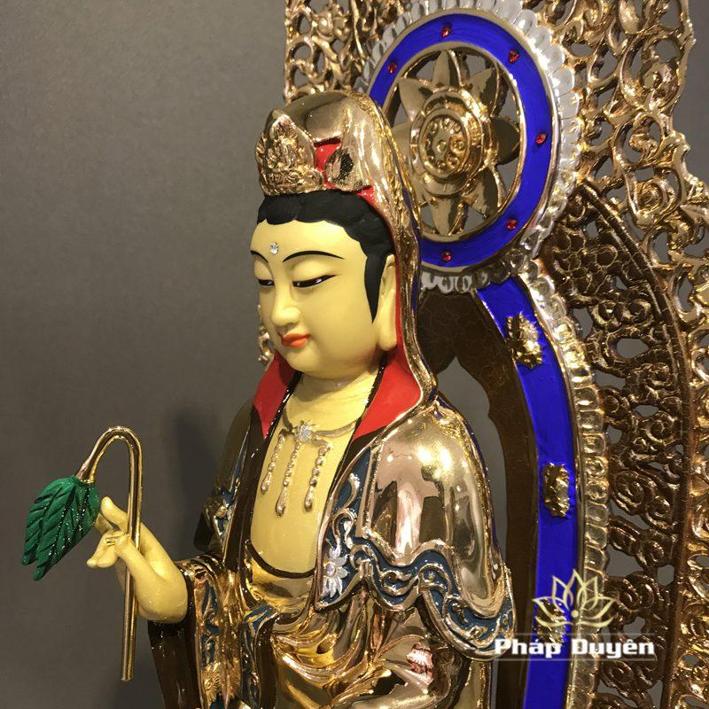 Tượng Phật Bà Quan Âm Đứng Có Hào Quang, Đồng Đài Loan Mạ Vàng, Kích Thước 40x15x15cm (Tổng Cao 51cm) - Ảnh 3