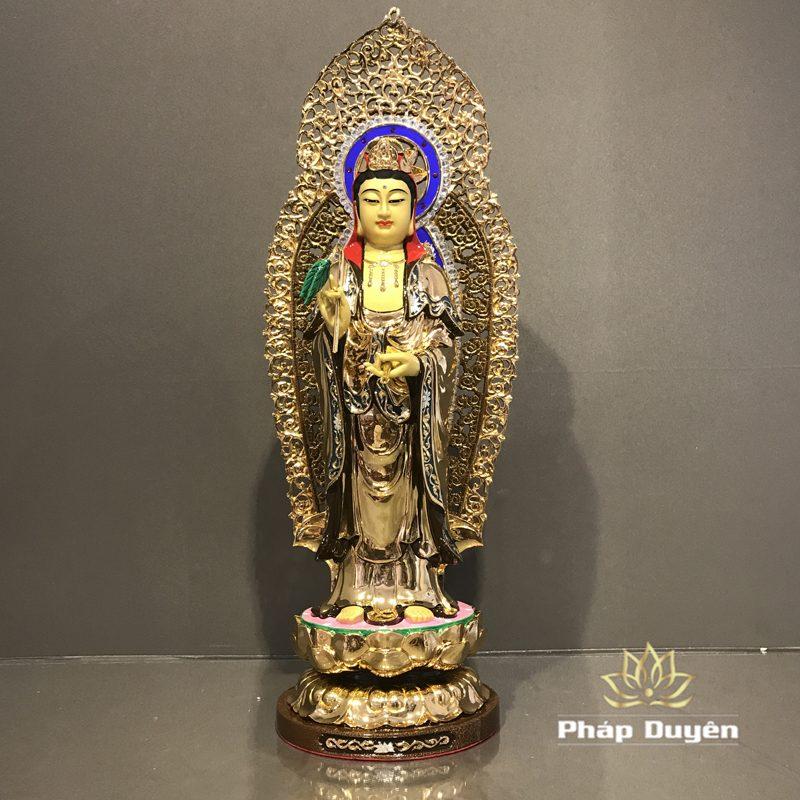 Tượng Phật Bà Quan Âm Đứng Có Hào Quang, Đồng Đài Loan Mạ Vàng, Kích Thước 40x15x15cm (Tổng Cao 51cm) - Ảnh 6