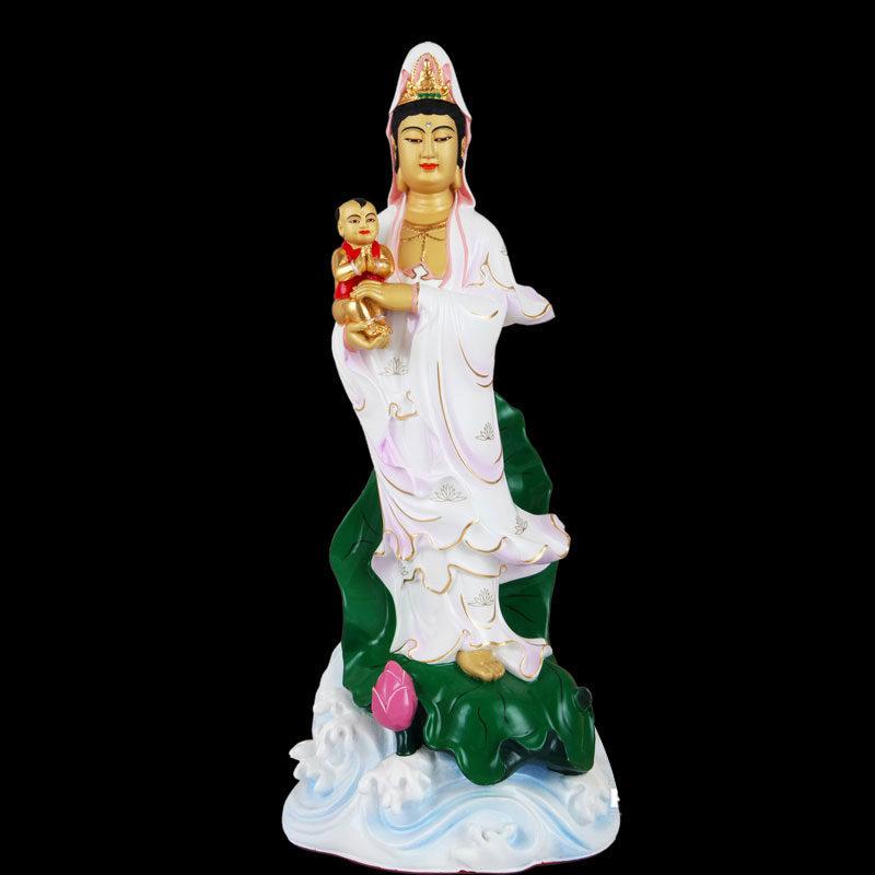 Tượng Phật Bà Quan Âm Tống Tử Đứng, Đồng Đài Loan Mạ Sơn Cao Cấp, Kích Thước 48x20x18cm