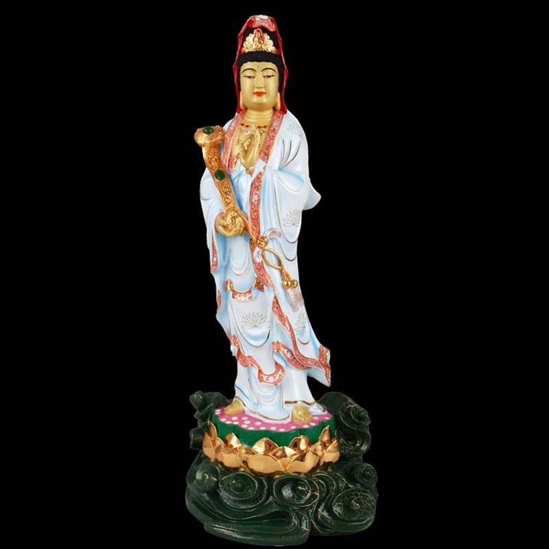 Tượng Phật Bà Quan Âm Như Ý Đứng, Đồng Đài Loan Mạ Sơn Cao Cấp, Kích Thước 66x26x33cm