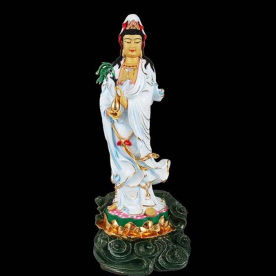 Tượng Phật Bà Quan Âm Đứng Cưỡi Mây, Đồng Đài Loan Mạ Sơn Cao Cấp, Kích Thước 66x26x23cm