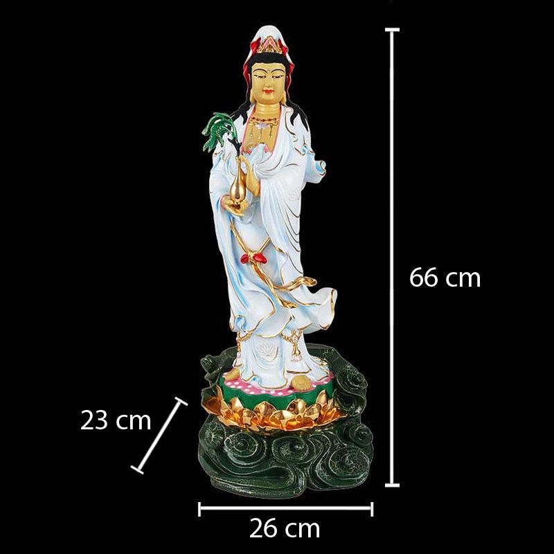 Tượng Phật Bà Quan Âm Đứng Cưỡi Mây, Đồng Đài Loan Mạ Sơn Cao Cấp, Kích Thước 66x26x23cm - Ảnh 5