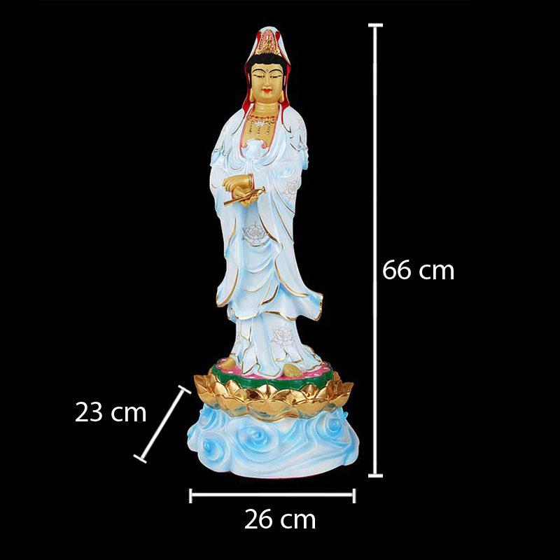 Tượng Phật Bà Quan Âm Lục Thời Đứng, Đồng Đài Loan, Kích Thước 66x26x23cm - Ảnh 5