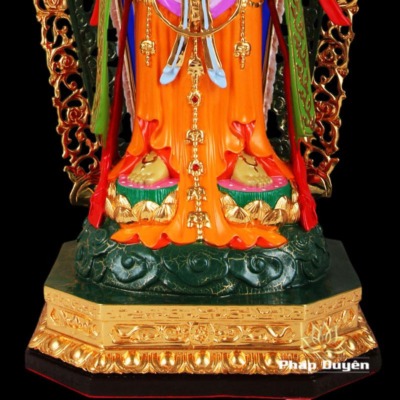 Alternative view of Tượng Phật Bà Quan Âm Đứng Áo Đỏ Có Hào Quang, Đồng Đài Loan Mạ Vàng, Kích Thước 48x21x25cm (Tổng Cao 62cm)