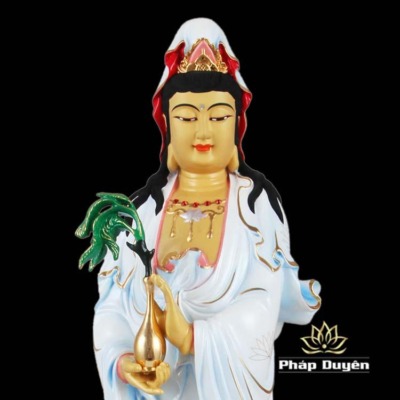 Alternative view of Tượng Phật Bà Quan Âm Đứng Cưỡi Mây, Đồng Đài Loan Mạ Sơn Cao Cấp, Kích Thước 66x26x23cm