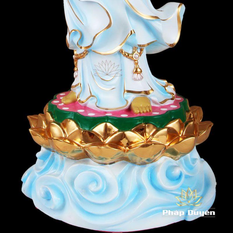 Tượng Phật Bà Quan Âm Đứng Hoa Sen, Đồng Đài Loan Mạ Sơn Cao Cấp, Kích Thước 64x26x23cm - Ảnh 4
