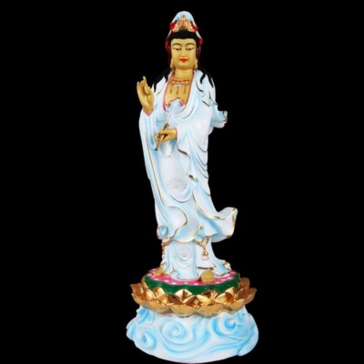 Tượng Phật Bà Quan Âm Đứng Hoa Sen, Đồng Đài Loan Mạ Sơn Cao Cấp, Kích Thước 64x26x23cm