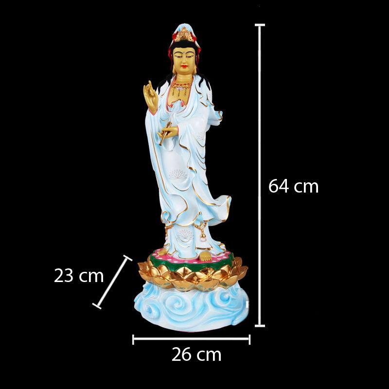 Tượng Phật Bà Quan Âm Đứng Hoa Sen, Đồng Đài Loan Mạ Sơn Cao Cấp, Kích Thước 64x26x23cm - Ảnh 5