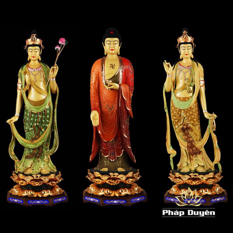Bộ Tượng Tây Phương Tam Thánh Đứng, Bằng Đồng Đài Loan Mạ Sơn Cao Cấp, Kích Thước 88x34x34cm - ảnh 19