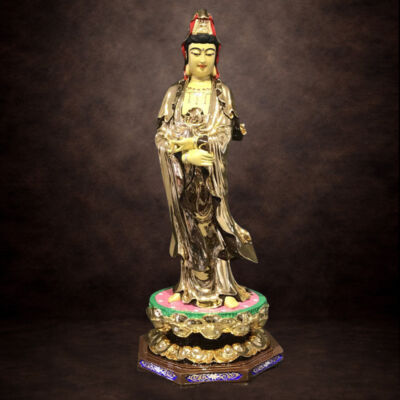 Tượng Phật Bà Quan Âm Phổ Từ Đứng, Đồng Đài Loan Mạ Vàng, Kích Thước 64x27x27cm (Tổng Cao 76cm)