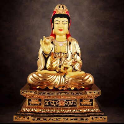 Tượng Phật Bà Quan Âm Ngồi, Đồng Đài Loan Mạ Vàng, Kích Thước 61x43x36cm
