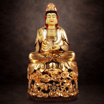 Tượng Đồng Ngài Quan Âm Ngồi, Đồng Đài Loan Mạ Vàng, Kích Thước 46x25x25cm