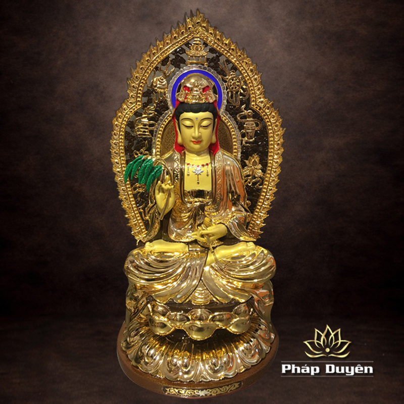 Tượng Đồng Quan Âm Ngồi, Đồng Đài Loan Mạ Vàng, Kích Thước 48x29x29cm (Tổng Cao 59cm) - ảnh 5
