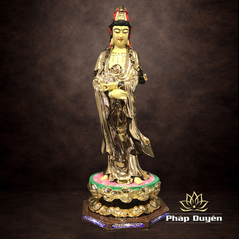 Tượng Phật Bà Quan Âm Phổ Từ Đứng, Đồng Đài Loan Mạ Vàng, Kích Thước 64x27x27cm (Tổng Cao 76cm) - ảnh 5