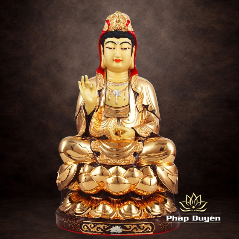 Tượng Phật Ngài Quan Âm Ngồi, Đồng Đài Loan Mạ Vàng, Kích Thước 30x16x16cm - ảnh 5