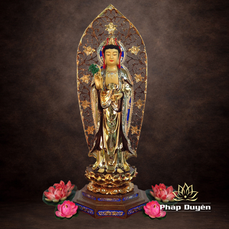 Tượng Đồng Ngài Quan Âm Đứng, Đồng Đài Loan Mạ Vàng, Kích Thước 81x34x34cm (Tổng Cao 98cm) - ảnh 5