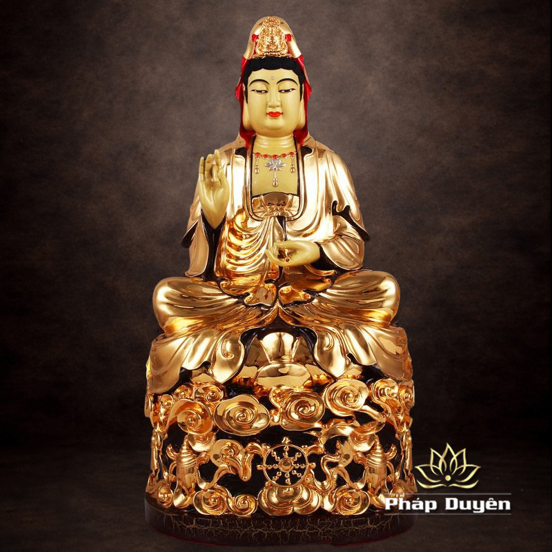 Tượng Đồng Ngài Quan Âm Ngồi, Đồng Đài Loan Mạ Vàng, Kích Thước 46x25x25cm - ảnh 5