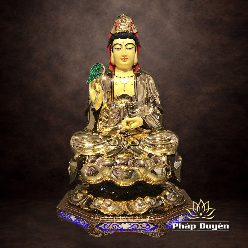 Tượng Phật Bà Quan Âm Ngồi, Đồng Đài Loan Mạ Vàng, Kích Thước 41x27x27cm - ảnh 5